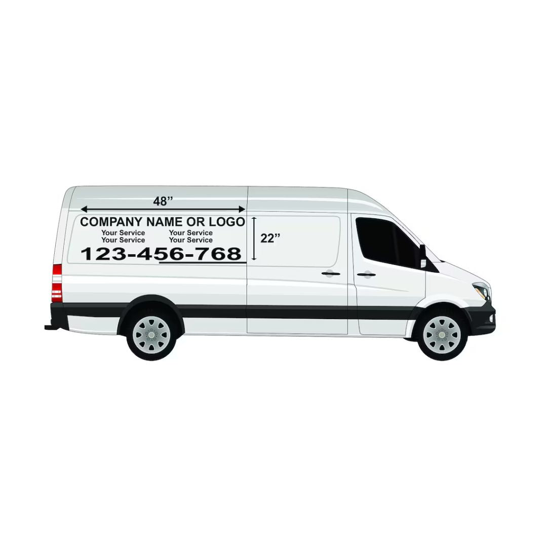 2 Cargo Van Side Decals 22 in x48 in and Rear Decal 15 inx30 in. Business Logo - Commercial Vehicle Sticker - Custom Cargo Van Decal.