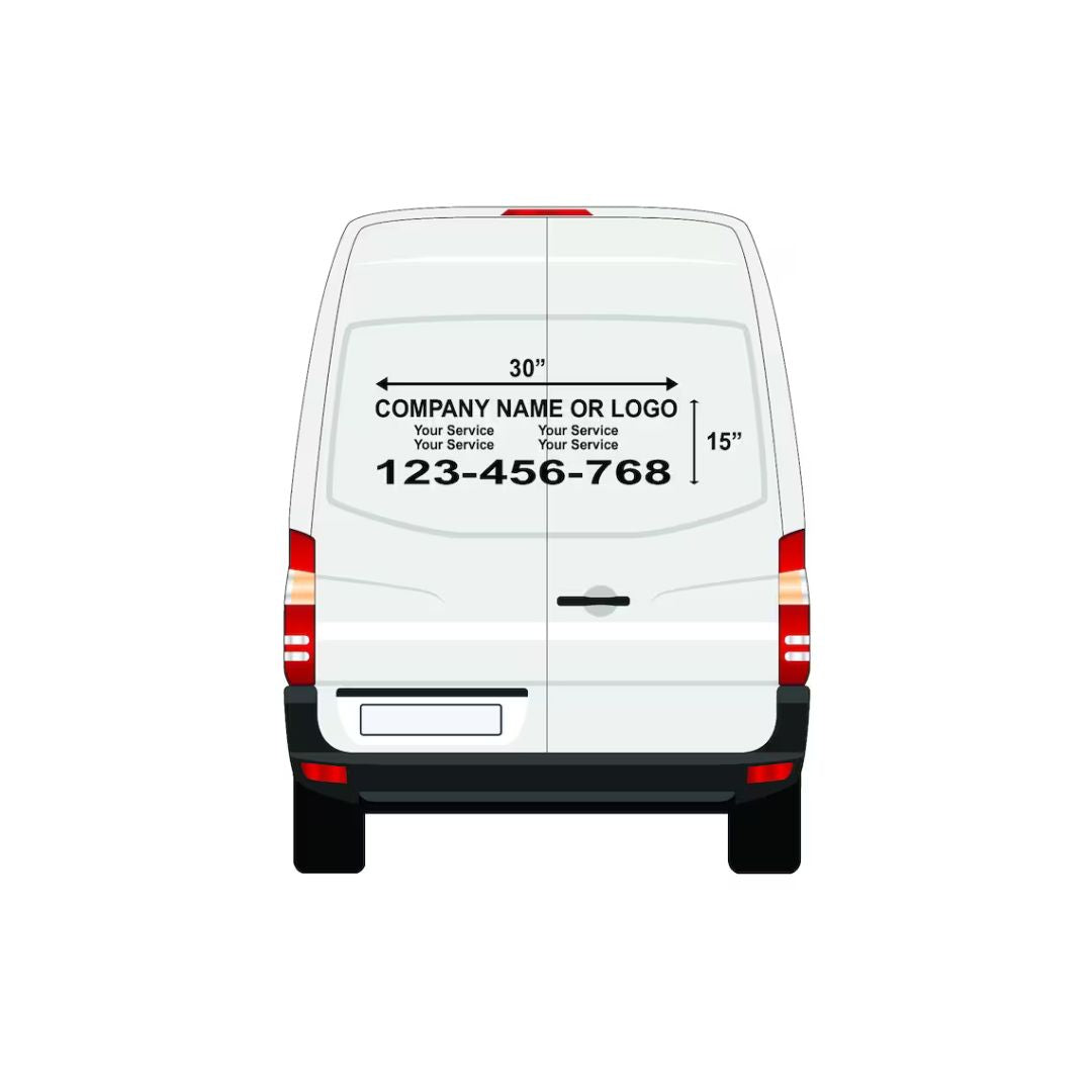 2 Cargo Van Side Decals 22 in x48 in and Rear Decal 15 inx30 in. Business Logo - Commercial Vehicle Sticker - Custom Cargo Van Decal.